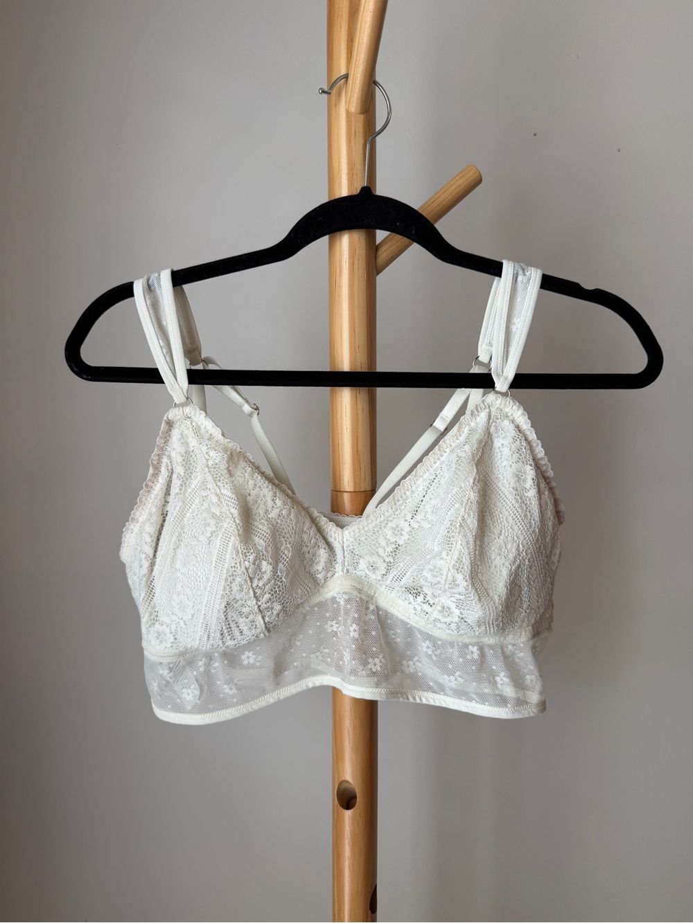 Aerie Longline Ivory Bralette Flora Lace Adjustable Bra Removable Pads Size XL